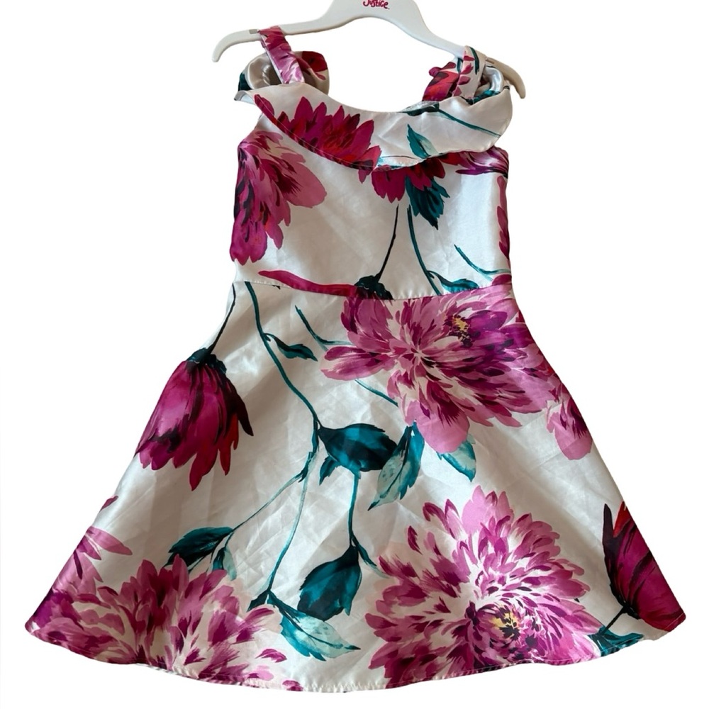 Pink and White Floral Kids Dress off shoulder